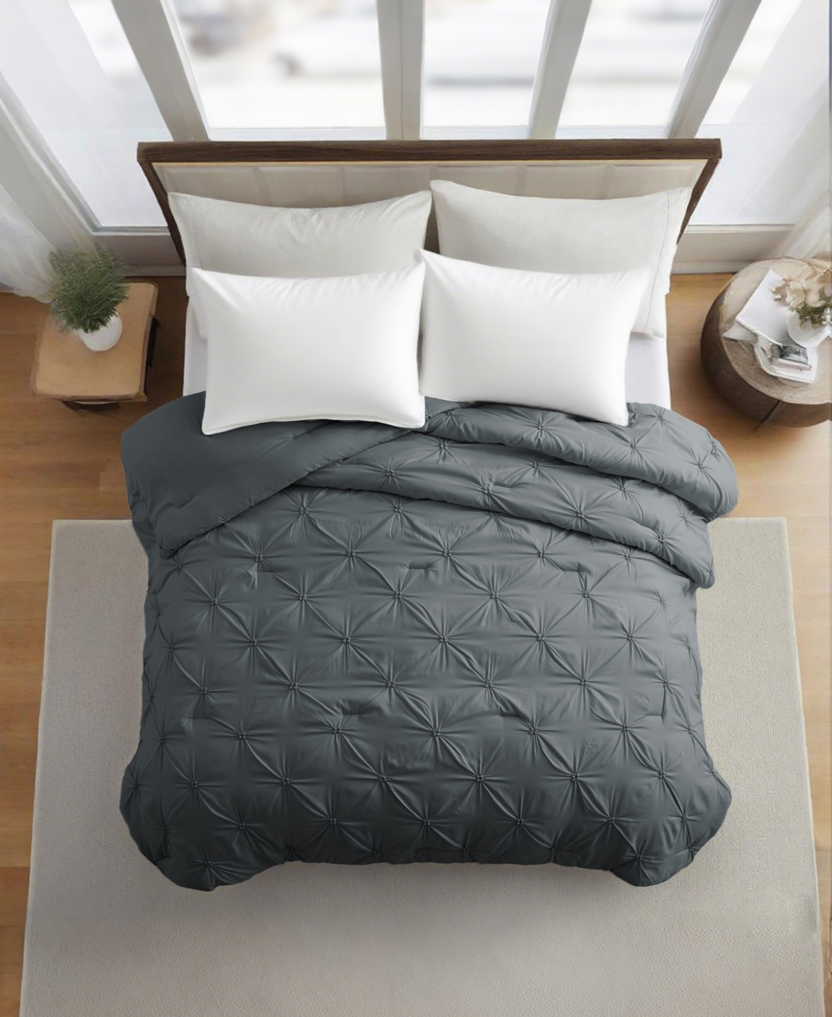Unikome All Season Pintuck Down Alternative Comforter, Full/queen In Gray