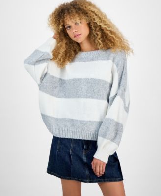 Juniors' Slouchy Balloon-Sleeve Crewneck Sweater