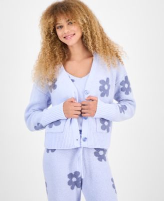 Hippie Rose - Juniors' Floral Teddy-Knit Tank And Cardigan Set