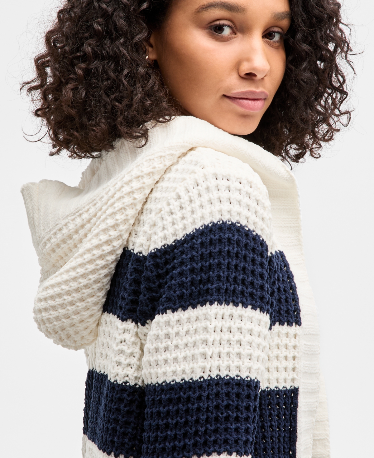 Madden Girl Juniors' Sherpa-lined Striped Open Cardigan In Multi