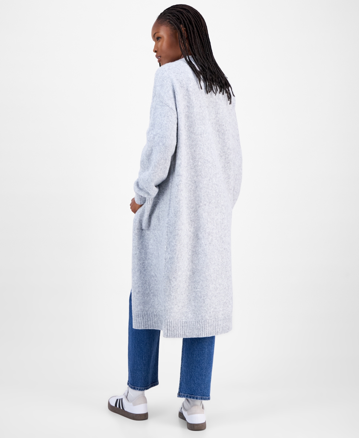 Madden Girl Juniors' Open-front Patch-pocket Duster Cardigan In Gray