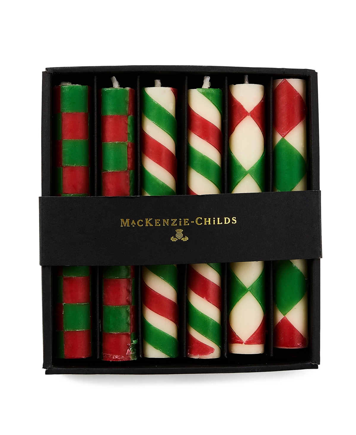 Mackenzie-childs Mini Red Green Dinner Candles, Set Of 6 In Multi