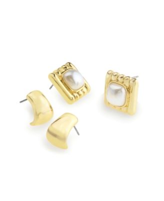Faux Cultivated Pearl Button Stud Earring Set
