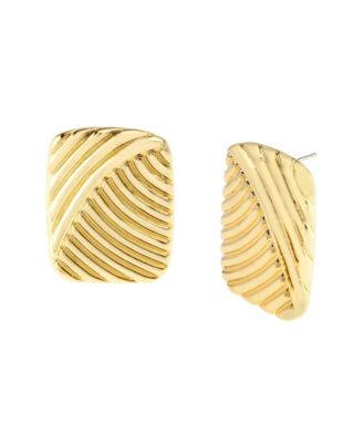 Gold Vintage Ribbed Rectangle Button Earrings