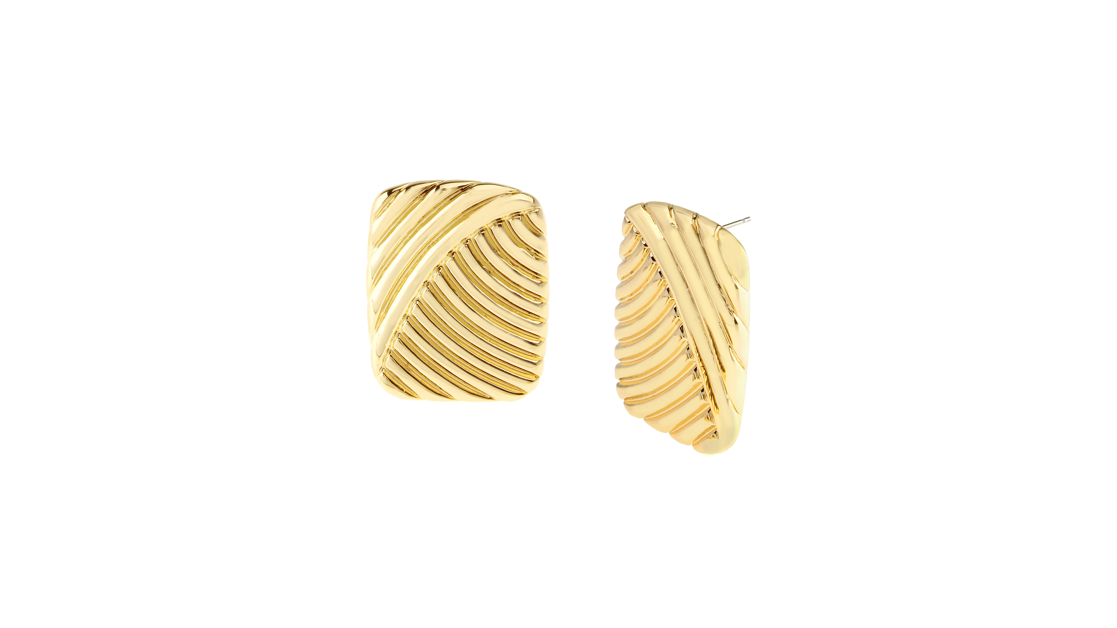 Steve Madden Gold Vintage Ribbed Rectangle Button Earrings