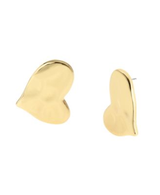 Gold Vintage Textured Heart Button Earrings
