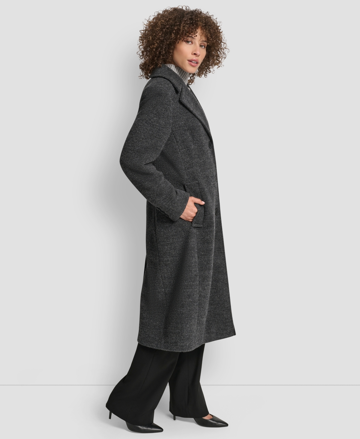 Dkny Women's Maxi Boucle Notch Collar Coat In Gray