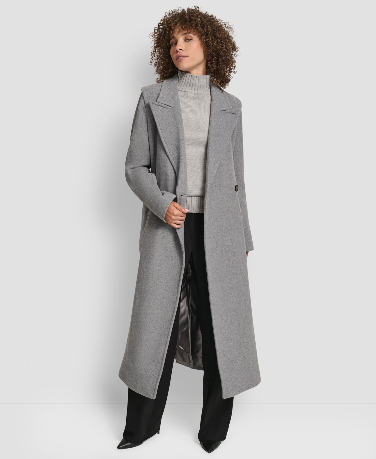 Dkny Women's Notch Collar Belted Wrap Coat In Gray