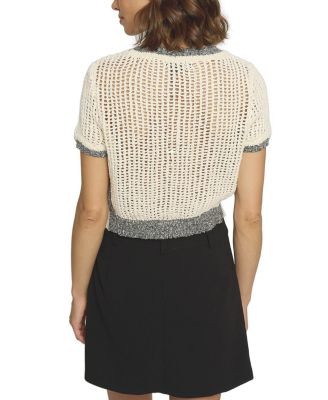 Women's Cropped Mesh Stitch Crewneck Top