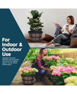 10-Inch Whiskey Barrel Planters, Pack of 20, Durable Plastic Pots with Drainage & Saucer, Lightweight Rustic Planters for Flowers & Herbs.