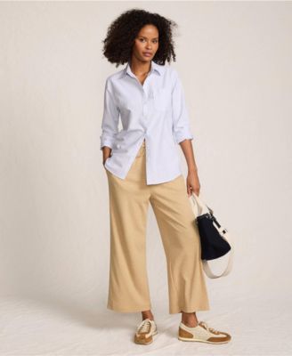 Women's Petite Sport Knit Elastic Waist Wide Leg Crop Pants