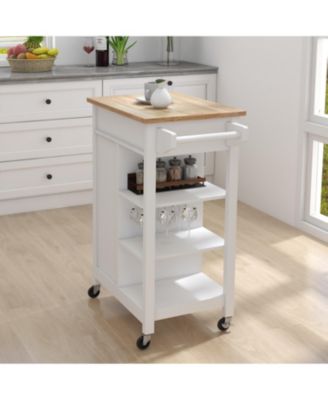 Rolling Kitchen Cart with Adjustable Shelves, Towel Rack and Rubber Wood Top