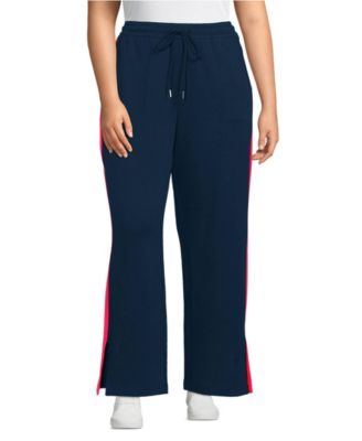 Plus Size Sport Knit High Rise Relaxed Straight Leg Side Stripe Pants