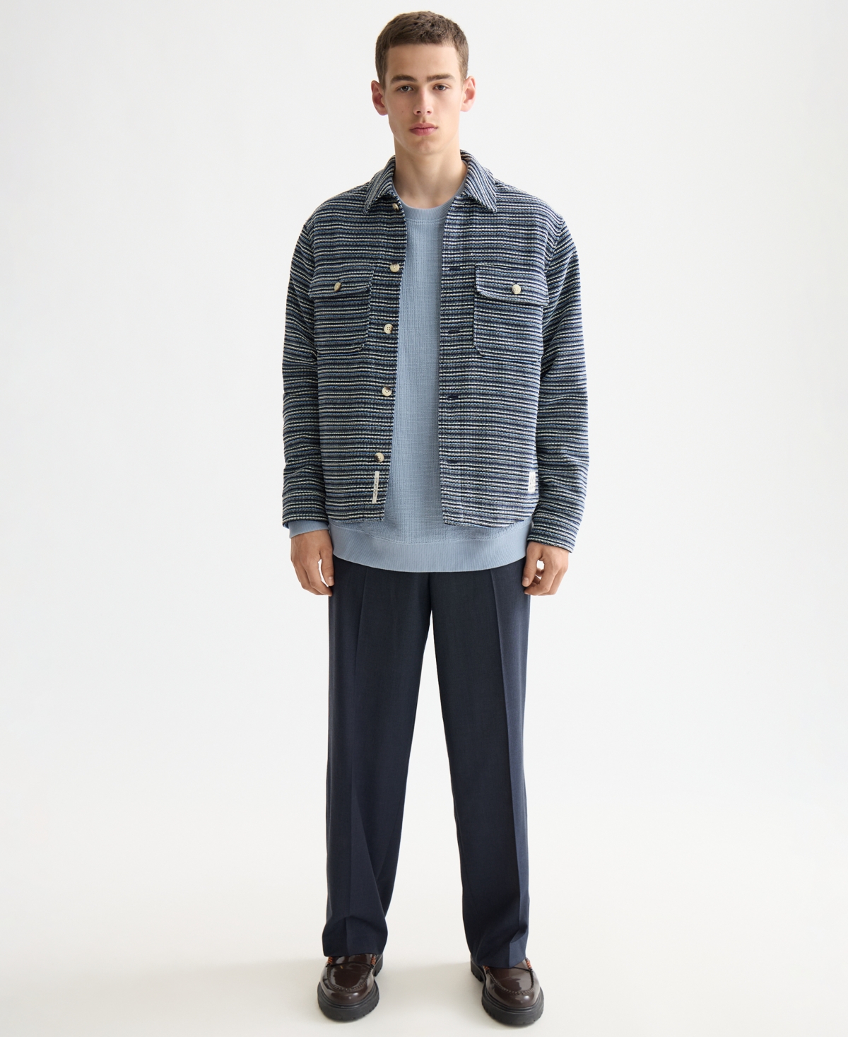 Scotch & Soda Structured Striped Overshirt In Blue