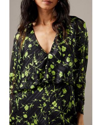 Women's Shadow Stripe Floral Batwing Midi Dress