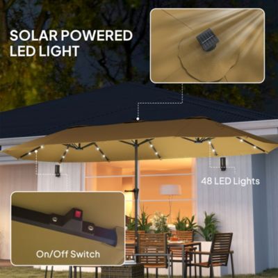 13' Double-Sided Patio Umbrella with Solar Lights and Crank