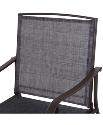 3 Piece Outdoor Glider Chair with Coffee Table Bistro Set, 2 Patio Rocking Swing Chairs with Breathable Sling Fabric, Glass Tabletop, for Backyard, Garden and Porch, Gray