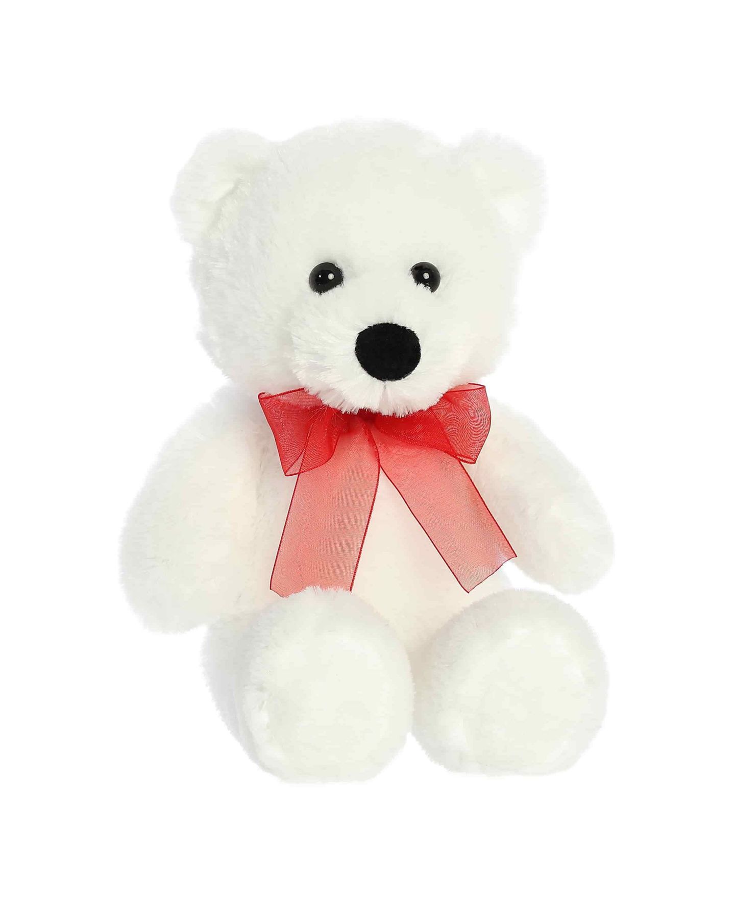 Детская мягкая игрушка Aurora Small Bear 8" Red Bow Plush, 1-Piece, цвет: Белый — фото 2