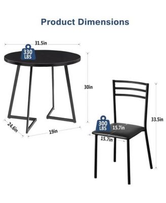 Modern 3-Piece Dining Set with Round Wood-Top Table and 2 Chairs for Kitchen