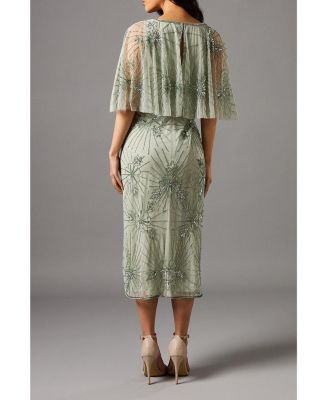 Women's Floral Embellished Cape Midi Dress