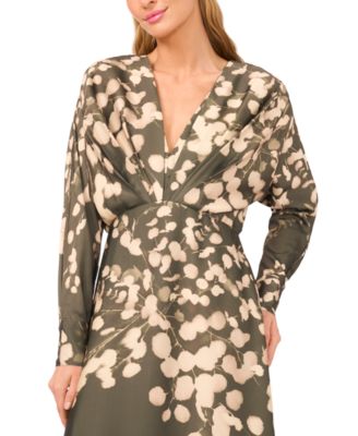 Women's Pleated Wrap Dolman Sleeve Maxi Dress