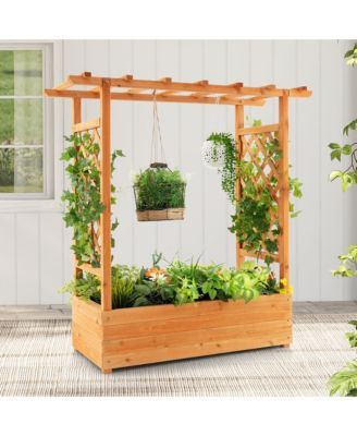 2PCS Raised Garden Bed Planter Box w/ Side & Top Trellis for Vine Climbing Plants 43.5'' x 17.5'' x 44.5''