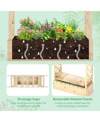2PCS Wooden Raised Garden Bed w/ Trellis & Hanging Roof Planter Box for Garden 44'' x 14'' x 45''