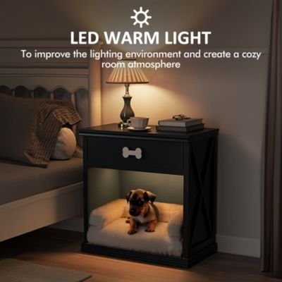 Storage Cabinet with LED Light Built in Cat Bed Cave
