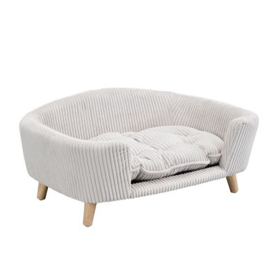 Beige Corduroy Elevated Pet Couch with Wood Legs