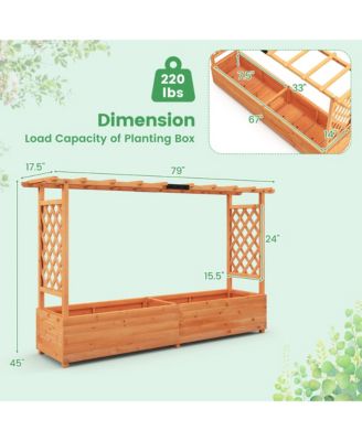 Raised Garden Bed w/ 2-Sided Trellis & Hanging Roof Fir Wood Planter Box w/ Drainage Holes