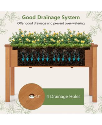 Raised Garden Bed Elevated Fir Wood Planter Box w/ Drain Hole Garden Planter