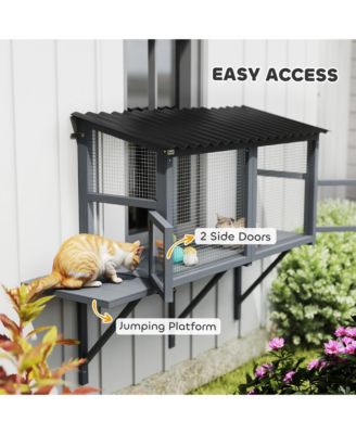 Outdoor Cat Catio, Cat Enclosure Window Perch with Jumping Platform