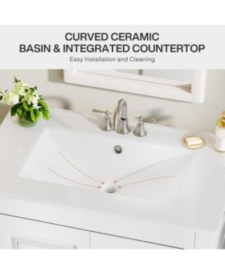 30" Modern Bathroom Vanity with Sink, Bathroom Sink Cabinet with 2 Doors and 1 Drawer, Solid Wooden Frame, White