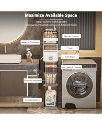 7-Tier Waterproof Plastic Storage Cabinet,Narrow Bathroom Storage with Transparent Doors & Flip-Top Compartment, for Bathroom Kitchen Laundry