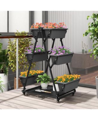 Lockable Wheels Drainage Holes 3-tier Vertical Garden Planter Box