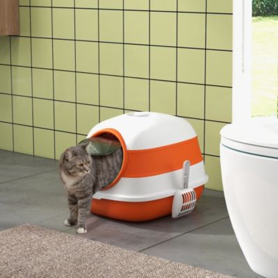 Covered Cat Litter Box with Lid Two Way Door