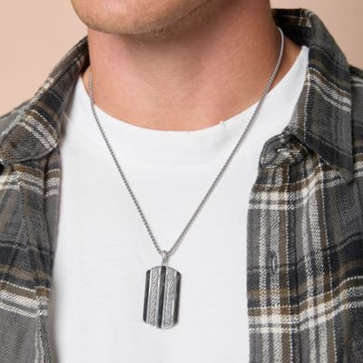 Men's Pendant Necklace with Striped Dog Tag - 22'' Chain