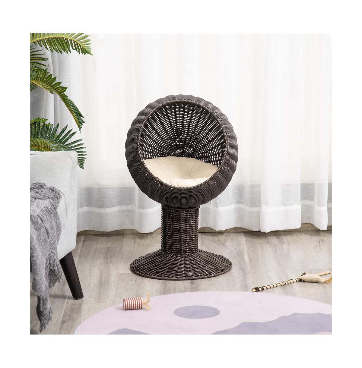 Zeus & Ruta 27" Rattan Cat House with Scratcher and Cushion