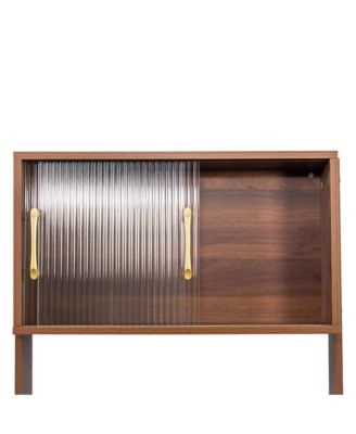 Kitchen Pantry Sideboard with Sliding Glass Doors and Countertop Storage Cabinet