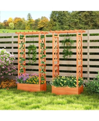Raised Garden Bed Planter Box w/ Side & Top Trellis for Vine Climbing Plants