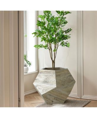 25.98" Pet Carrier Side Table Planter in Colored Oak