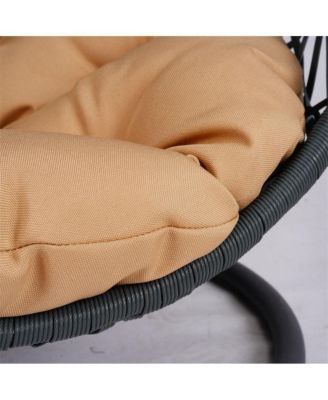 Rattan Cat Egg Chair with Stand and Cushion in Yellow