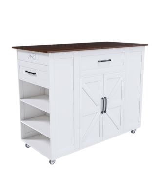 CASAINC 46" MDF Frame Storage and Power Outlet Rustic Kitchen Island on Wheels