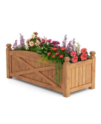 Wooden Raised Garden Bed Elevated Outdoor Planter Box w/ Drainage Holes for Patio