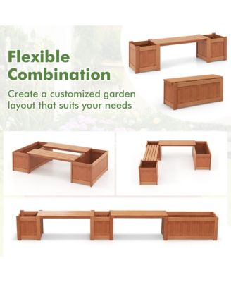 Wood Wooden Planter Box w/ Seat 2-in-1 Raised Garden Bed & Bench Outdoor