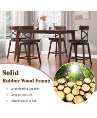 Set of 2 Wooden Swivel Bar Stools with Open X Back and Footrest