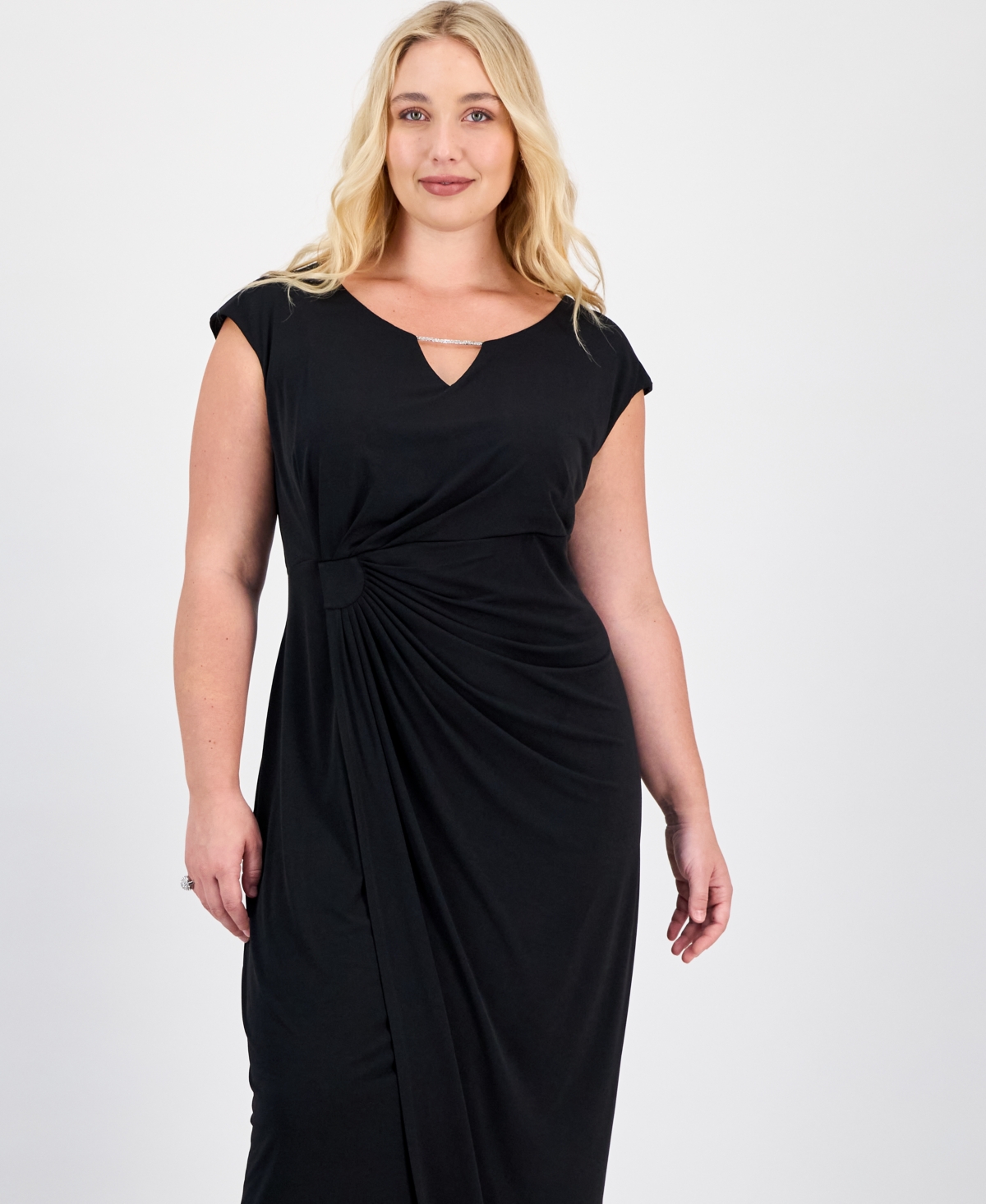 Connected Plus Size Short-sleeve Jersey Maxi Dress In Black
