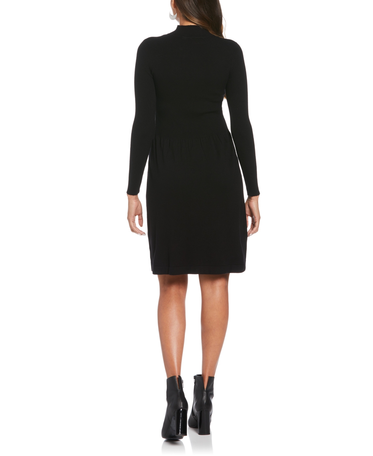Ella Rafaella Rafaella Women's Petite Mock Neck Long Sleeve Sweater Dress In Black