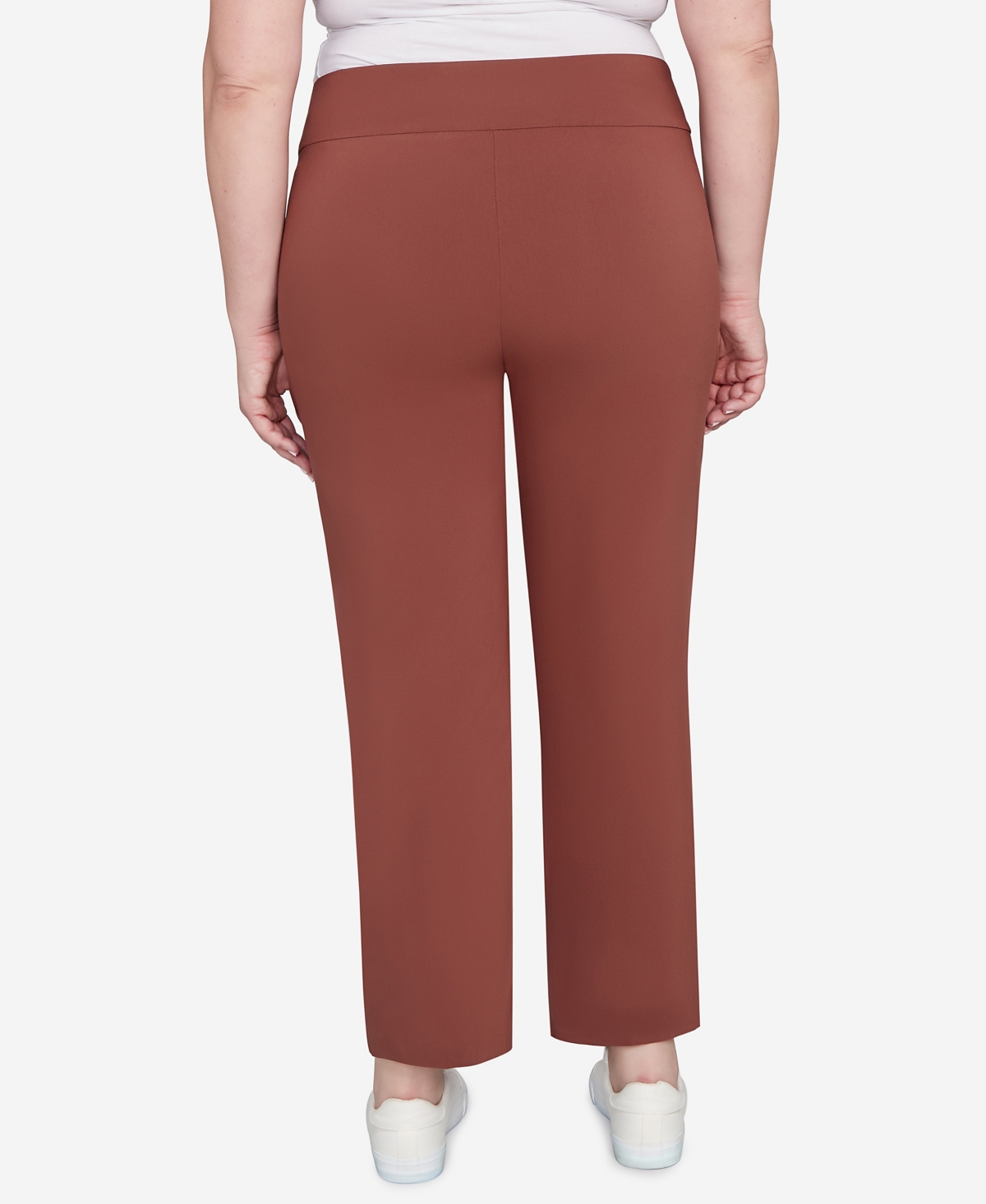 Hearts Of Palm Plus Size Solid Tech Stretch Ankle Length Pants In Brown