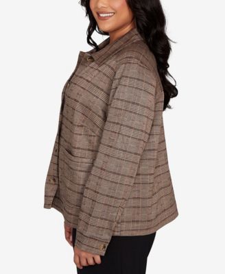 Plus Size Long Sleeve Plaid Jacket